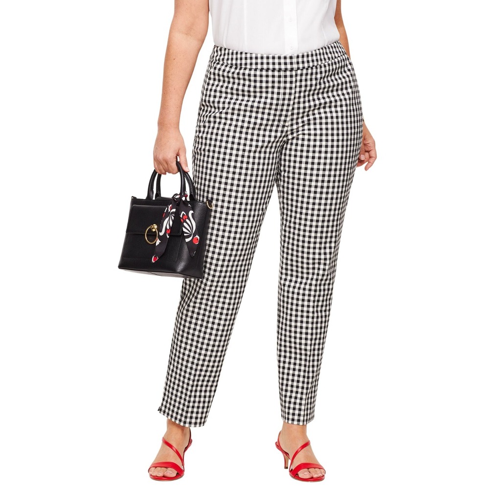Talbots Pants 20W Black White Hampshire Ankle Gingham Check Stretch Slim Leg